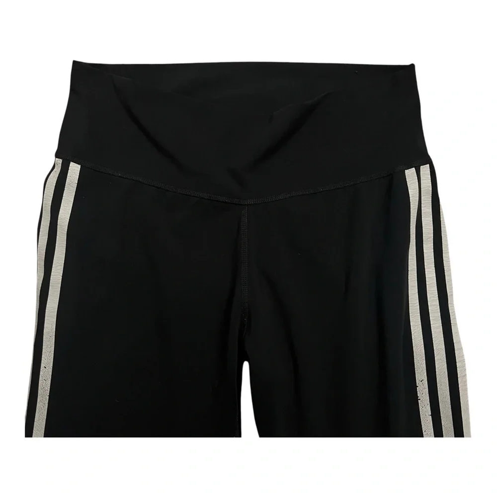 Adidas activewear yoga sports leggings black striped pocket wide waist Women M